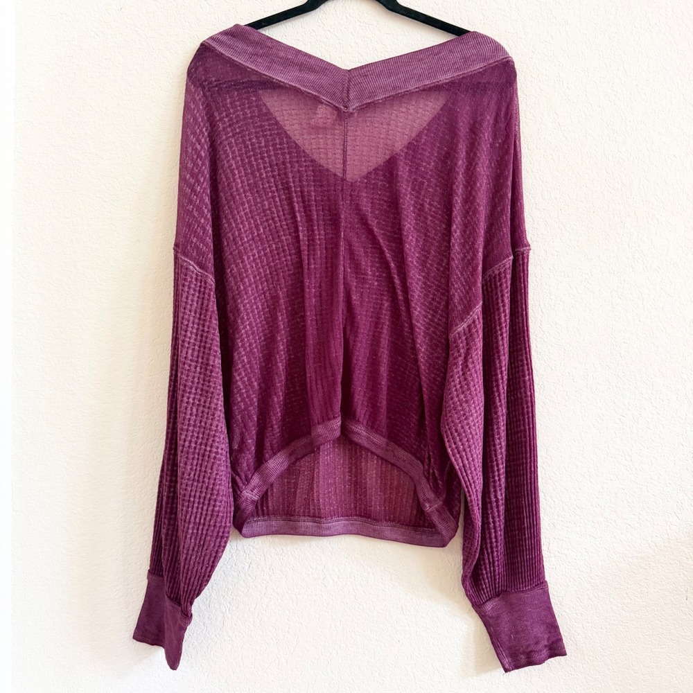 We The Free Free People South Side Sheer Thermal Top Sz S Waffle Knit - Picture 7 of 10